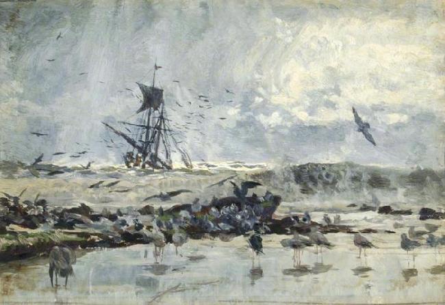 William Lionel Wyllie A Ship and Seabirds near the Coast Spain oil painting art